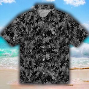 Las Vegas Raiders Black Hawaiian Shirt with Leafy Pattern 1