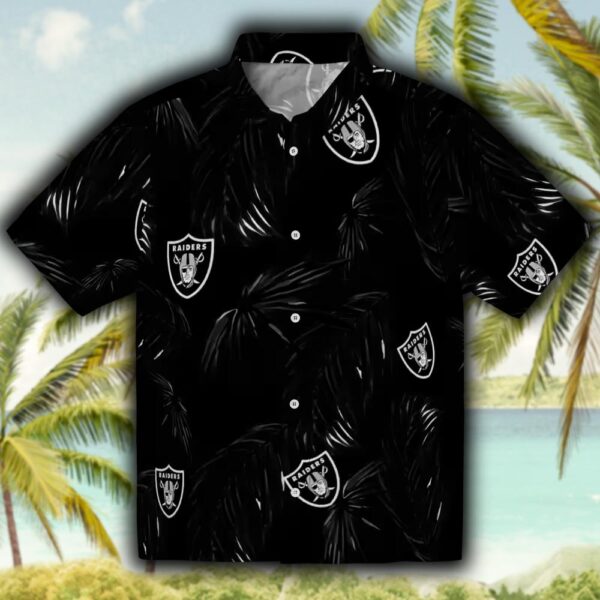 Las Vegas Raiders Black Hawaiian Shirt with Palm Leaf Design 1