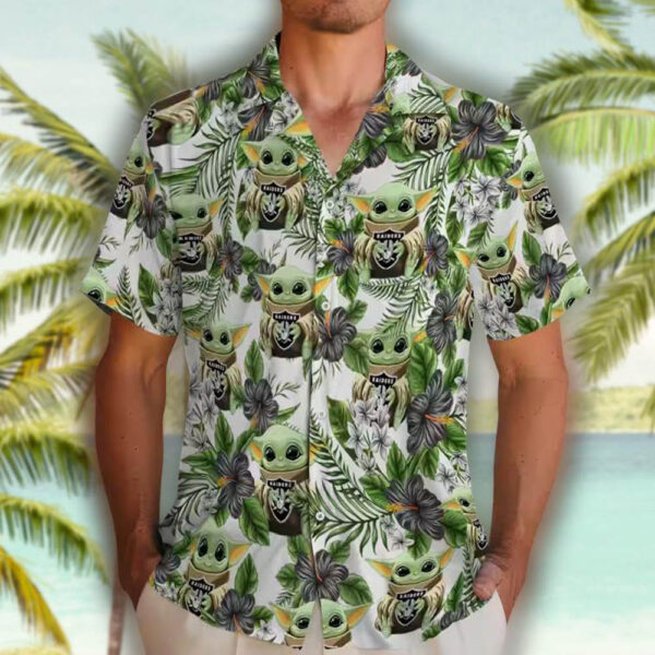 Las Vegas Raiders Green Hawaiian Shirt Tropical Yoda Design 2