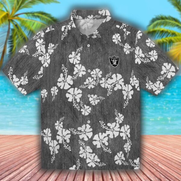 Las Vegas Raiders Hawaiian Shirt Black Hibiscus Clusters Design 1