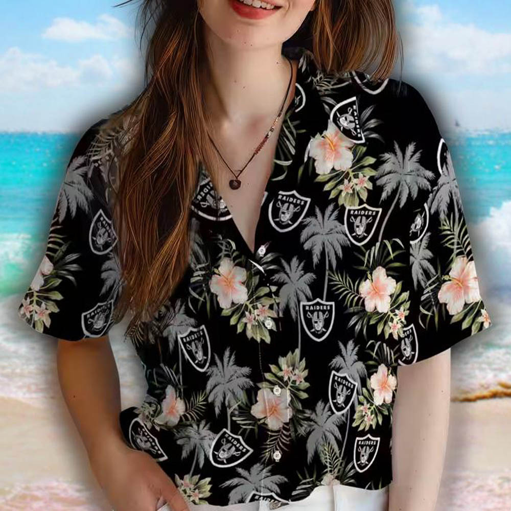 Las Vegas Raiders Hawaiian Shirt Black Palm Tree Design Las Vegas Raiders Hawaiian Shirt Black Palm Tree Design