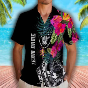 Las Vegas Raiders Hawaiian Shirt Floral Polynesian Black Design 2