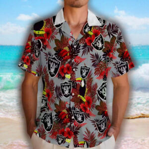 Las Vegas Raiders Hawaiian Shirt Floral Toucan Black Red Design 2