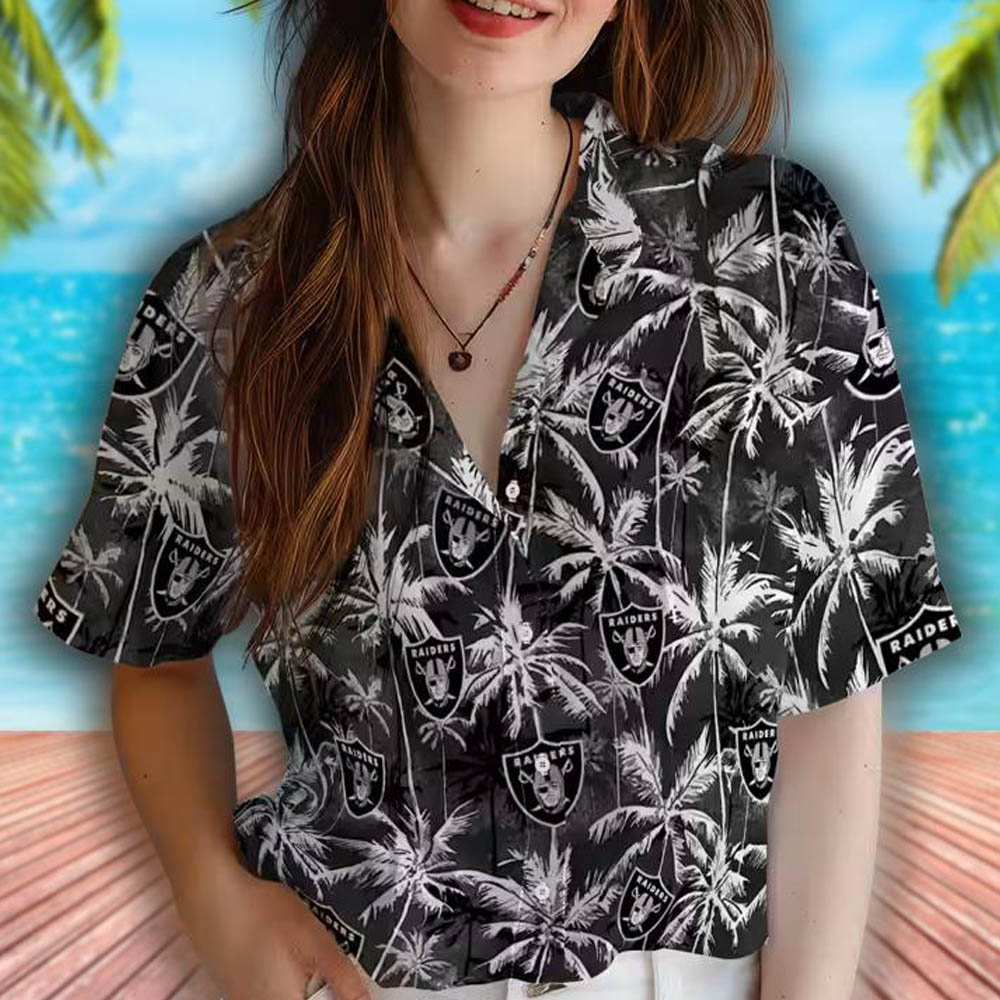 Las Vegas Raiders Hawaiian Shirt Palm Pattern Black Design Las Vegas Raiders Hawaiian Shirt Palm Pattern Black Design