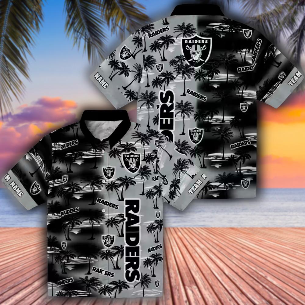Las Vegas Raiders Hawaiian Shirt Personalized Palm Silhouettes Black Las Vegas Raiders Hawaiian Shirt Personalized Palm Silhouettes Black