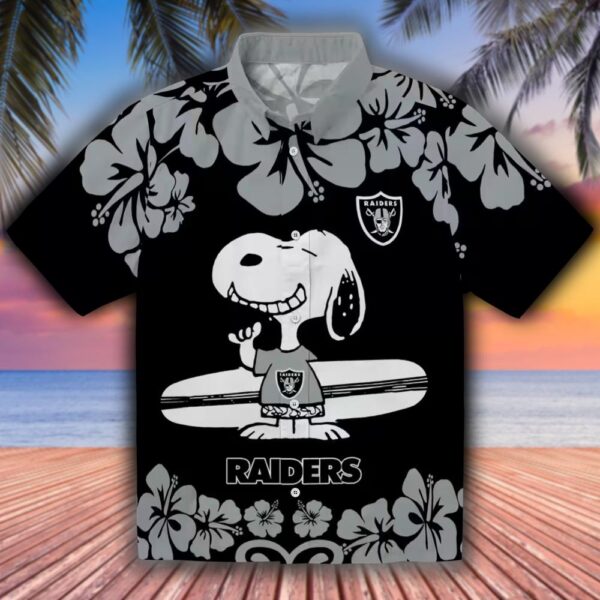 Las Vegas Raiders Hawaiian Shirt Snoopy Surf Black White Design 1