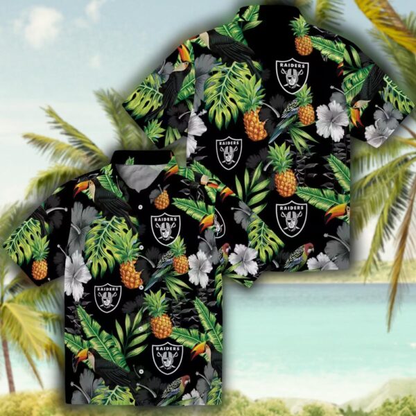 Las Vegas Raiders Hawaiian Shirt Toucan Hibiscus Pineapple Design 3