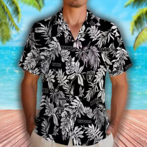 Las Vegas Raiders Hawaiian Shirt Tropical Leaf Black White Design 2