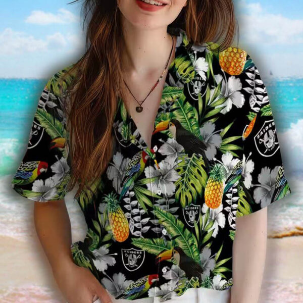 Las Vegas Raiders Hawaiian Shirt Tropical Toucan Black Green Design 4
