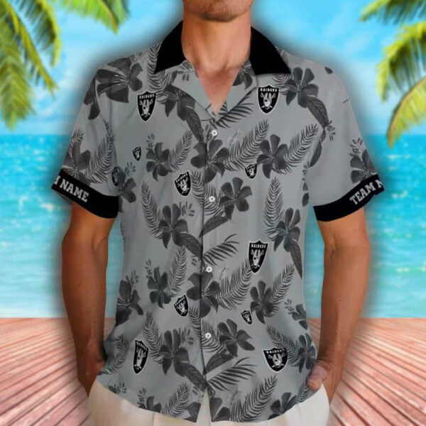 Las Vegas Raiders Hawaiian Shirt with Botanical Silver Design 2