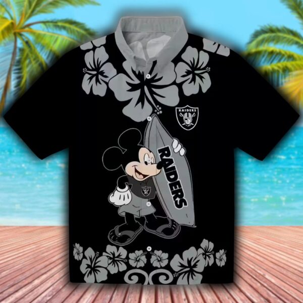 Las Vegas Raiders Surfing Mickey Black Hawaiian Shirt for Fans 1