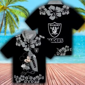 Las Vegas Raiders Surfing Mickey Black Hawaiian Shirt for Fans 3