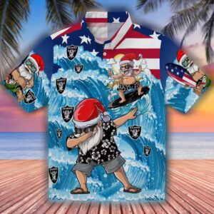 Las Vegas Raiders Surfing Santa Hawaiian Shirt Blue Football Fan Gift 1