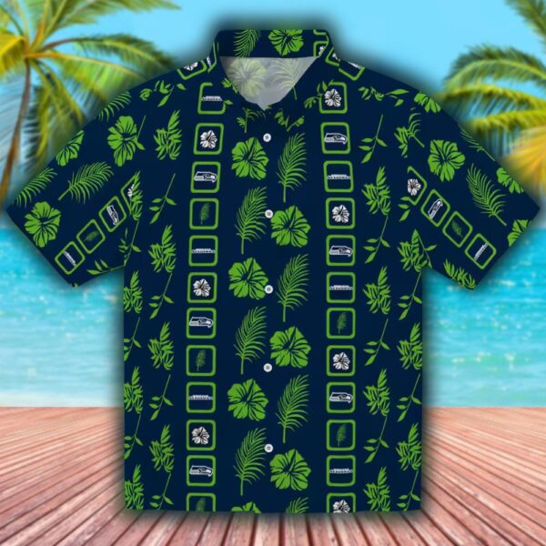 Seattle Seahawks Blue Hawaiian Floral Framed Shirt for Fans 1
