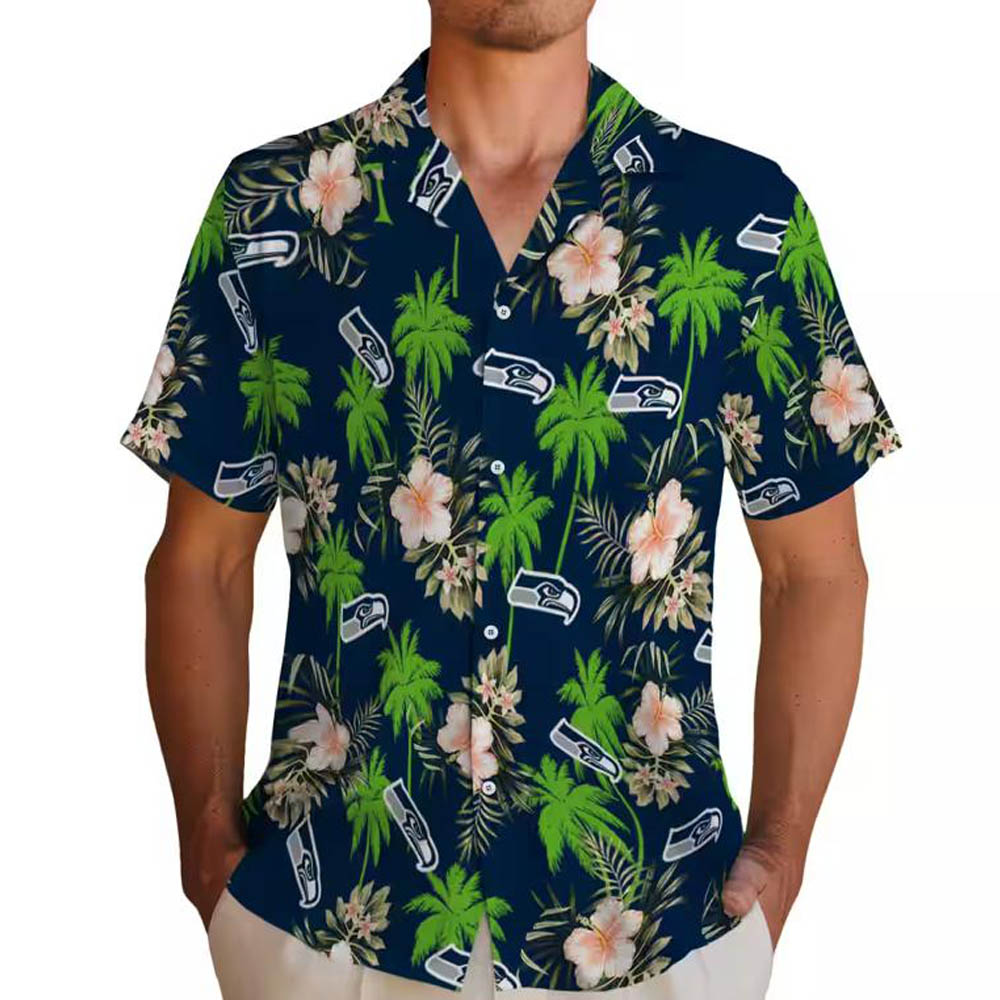 Seattle Seahawks Blue Hawaiian Shirt with Palm Tree Design Seattle Seahawks Blue Hawaiian Shirt with Palm Tree Design
