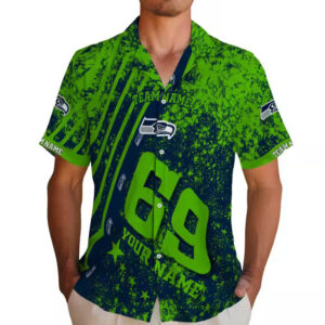 Seattle Seahawks Blue Hawaiian Shirt with Star Stripes Custom Design 2