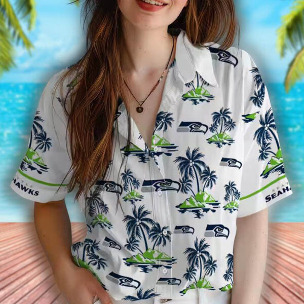 Seattle Seahawks Blue White Hawaiian Shirt Palm Island Print 4