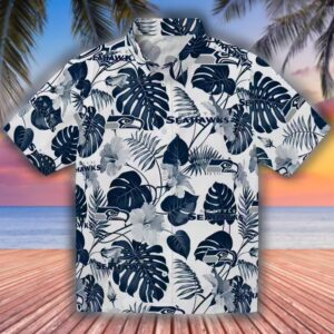 Seattle Seahawks Blue White Hawaiian Shirt Tropical Plants Design 1