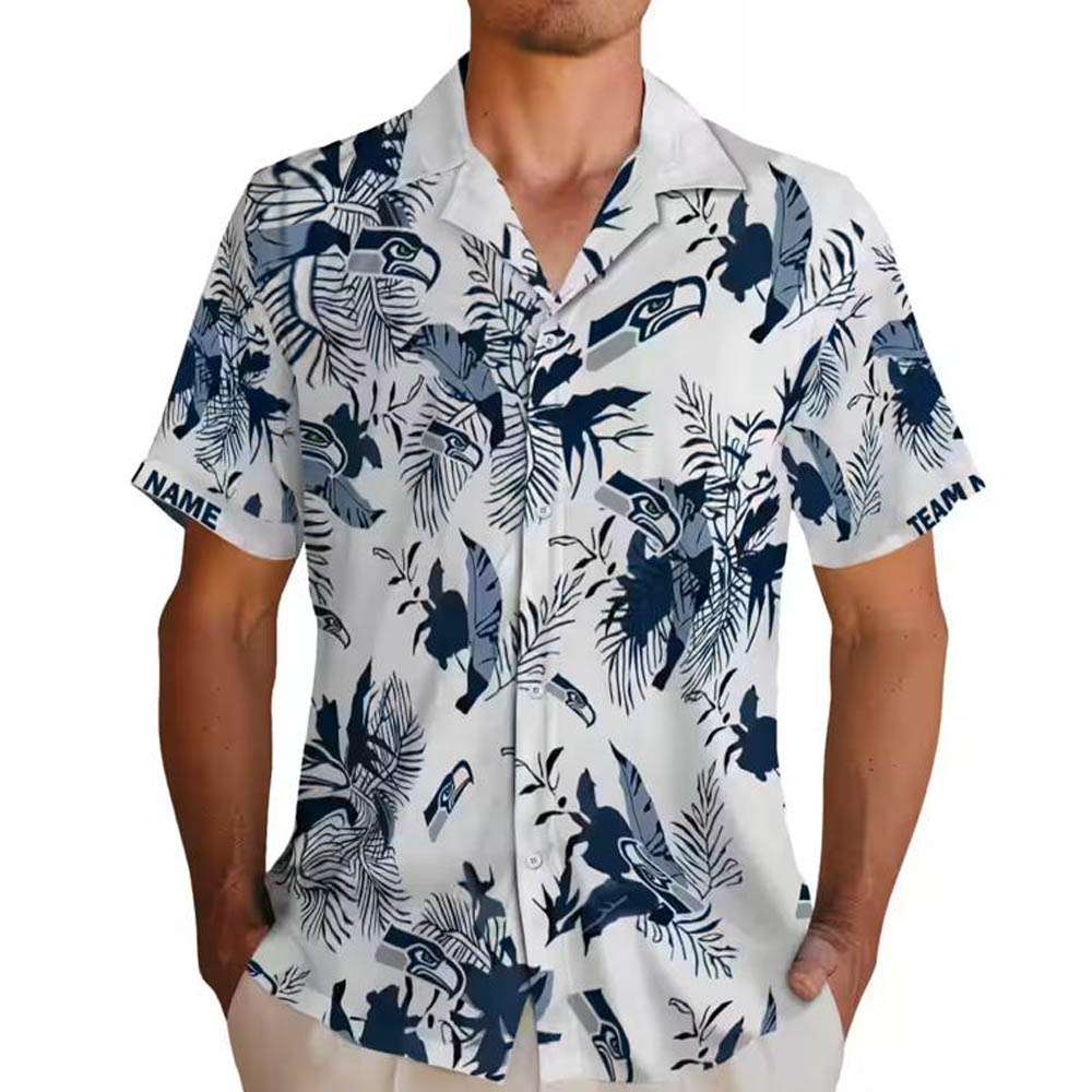 Seattle Seahawks Botanical Hawaiian Shirt Blue White Custom Design Seattle Seahawks Botanical Hawaiian Shirt Blue White Custom Design
