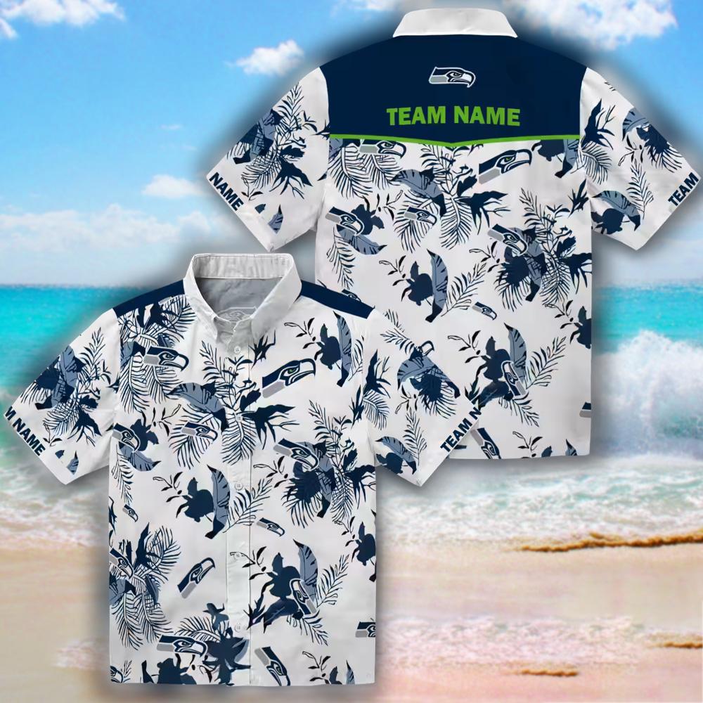 Seattle Seahawks Botanical Hawaiian Shirt Blue White Custom Design Seattle Seahawks Botanical Hawaiian Shirt Blue White Custom Design