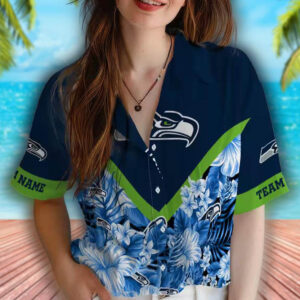 Seattle Seahawks Custom Floral Chevron Blue Hawaiian Shirt 4