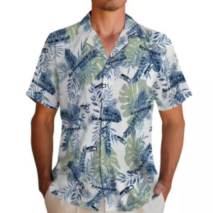 Seattle Seahawks Hawaiian Shirt Tropical Leaves Blue White Design 2