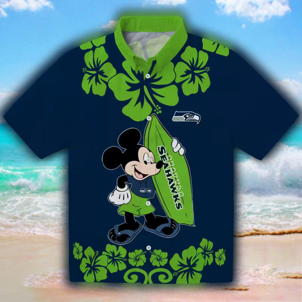 Seattle Seahawks Surfing Mickey Mouse Blue Hawaiian Shirt Seattle Seahawks Surfing Mickey Mouse Blue Hawaiian Shirt