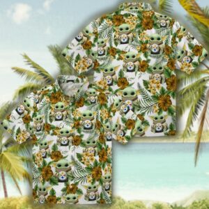 Pittsburgh Steelers Green Hawaiian Shirt with Tropical Yoda Design 3