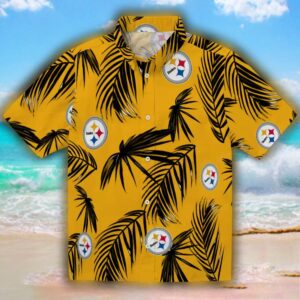 Pittsburgh Steelers Hawaiian Shirt Gold Palm Leaf Design 1