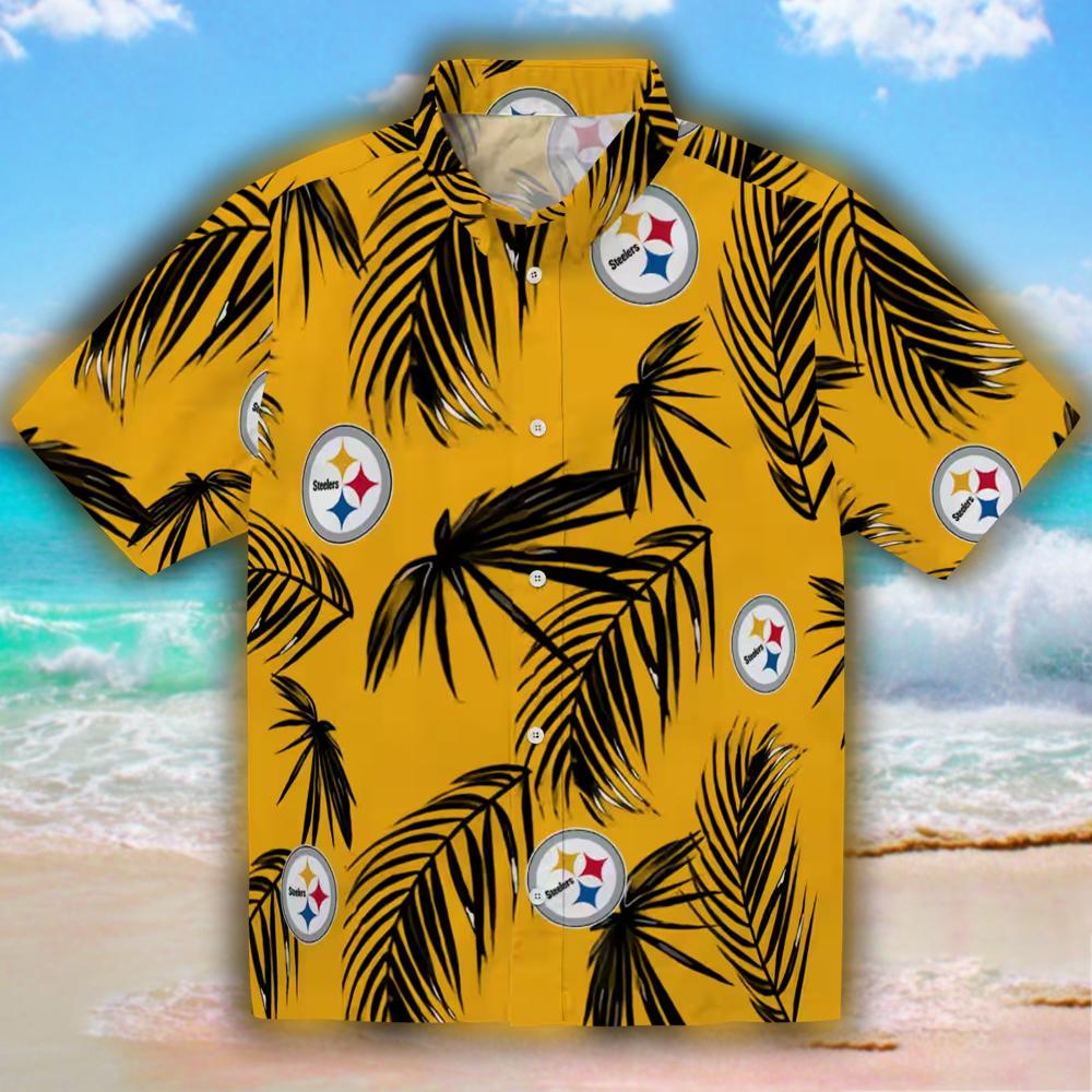 Pittsburgh Steelers Hawaiian Shirt Gold Palm Leaf Design Pittsburgh Steelers Hawaiian Shirt Gold Palm Leaf Design