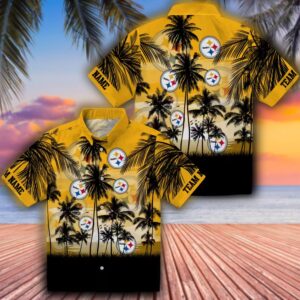 Pittsburgh Steelers Sunset Hawaiian Shirt Gold Black Design Personalized 3