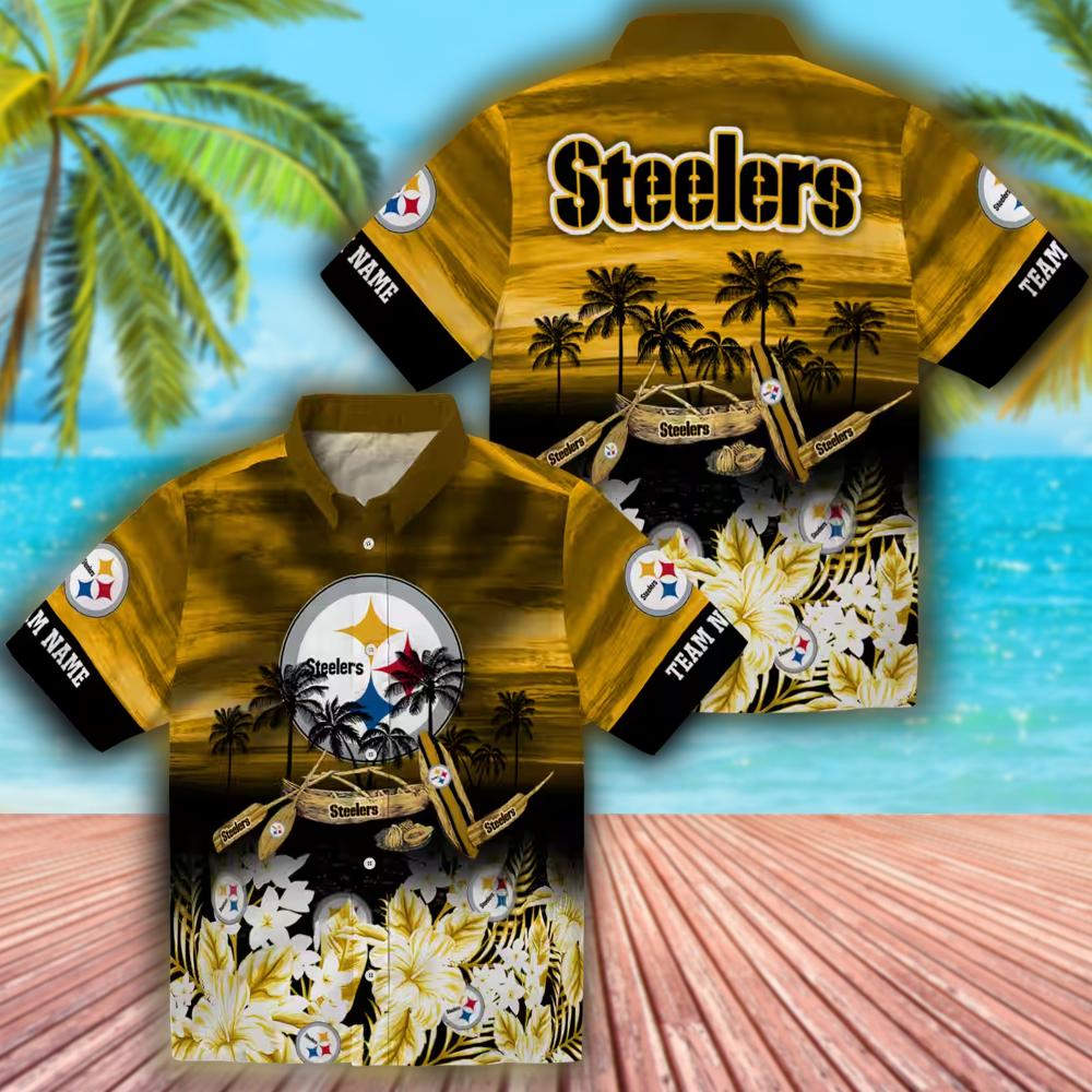 Pittsburgh Steelers Tropical Canoe Hawaiian Shirt for Fans Pittsburgh Steelers Tropical Canoe Hawaiian Shirt for Fans