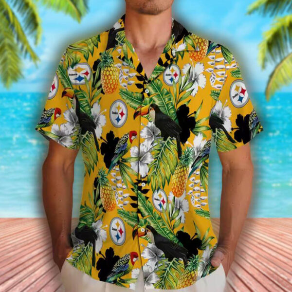 Pittsburgh Steelers Tropical Toucan Hawaiian Shirt Personalized Green Gold 2
