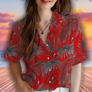 Tampa Bay Buccaneers Hawaiian Shirt Leafy Palms Red Design 4