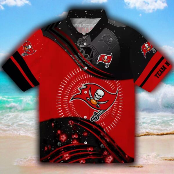 Tampa Bay Buccaneers Hawaiian Shirt Red Black Football Wave Design 1