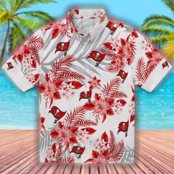 Tampa Bay Buccaneers Hawaiian Shirt Red White Hibiscus Palm Design 1
