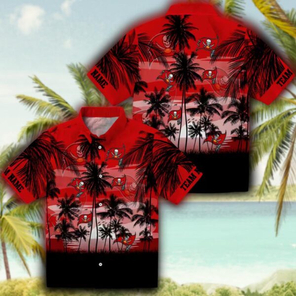 Tampa Bay Buccaneers Hawaiian Shirt Sunset Red Black Design 3