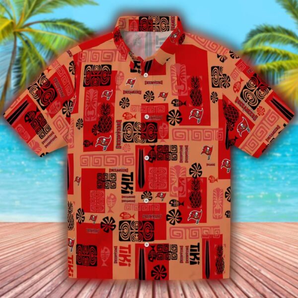 Tampa Bay Buccaneers Hawaiian Shirt with Tribal Symbols Red Design 1