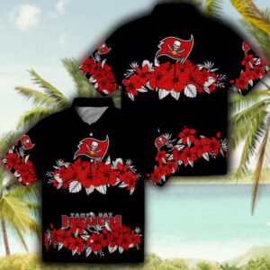 Tampa Bay Buccaneers Hibiscus Red Black Hawaiian Shirt 3