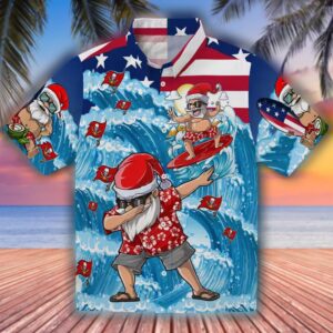 Tampa Bay Buccaneers Surfing Santa Blue Hawaiian Shirt for Fans 1