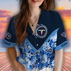 Tennessee Titans Floral Chevron Navy Hawaiian Shirt Personalized Design 4