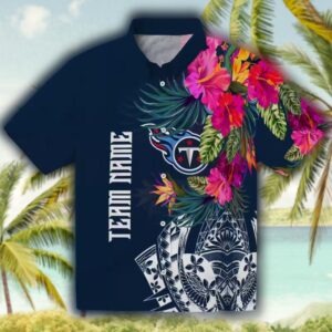 Tennessee Titans Hawaiian Shirt Floral Polynesian Navy Design 1