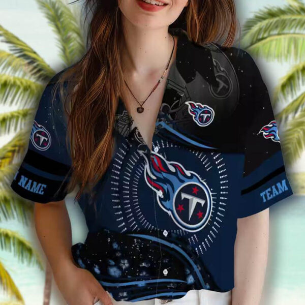 Tennessee Titans Hawaiian Shirt Navy Black Football Wave Design 4