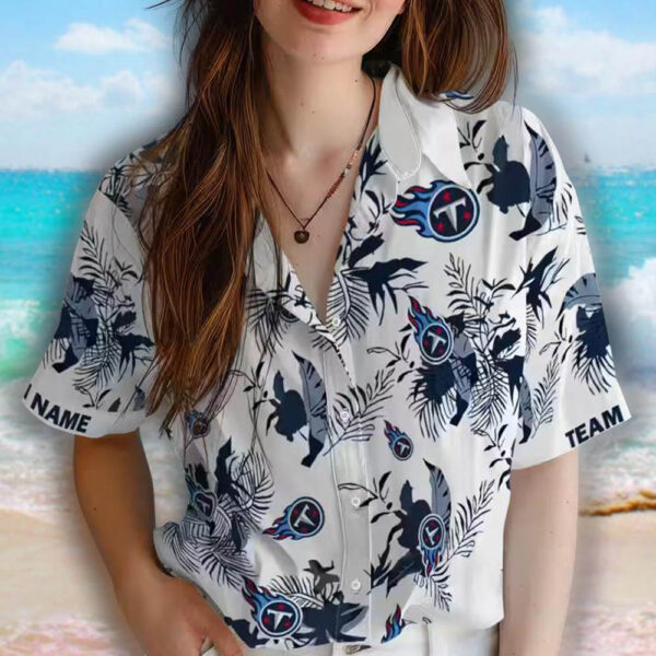Tennessee Titans Hawaiian Shirt Navy White Botanical Design Custom 4