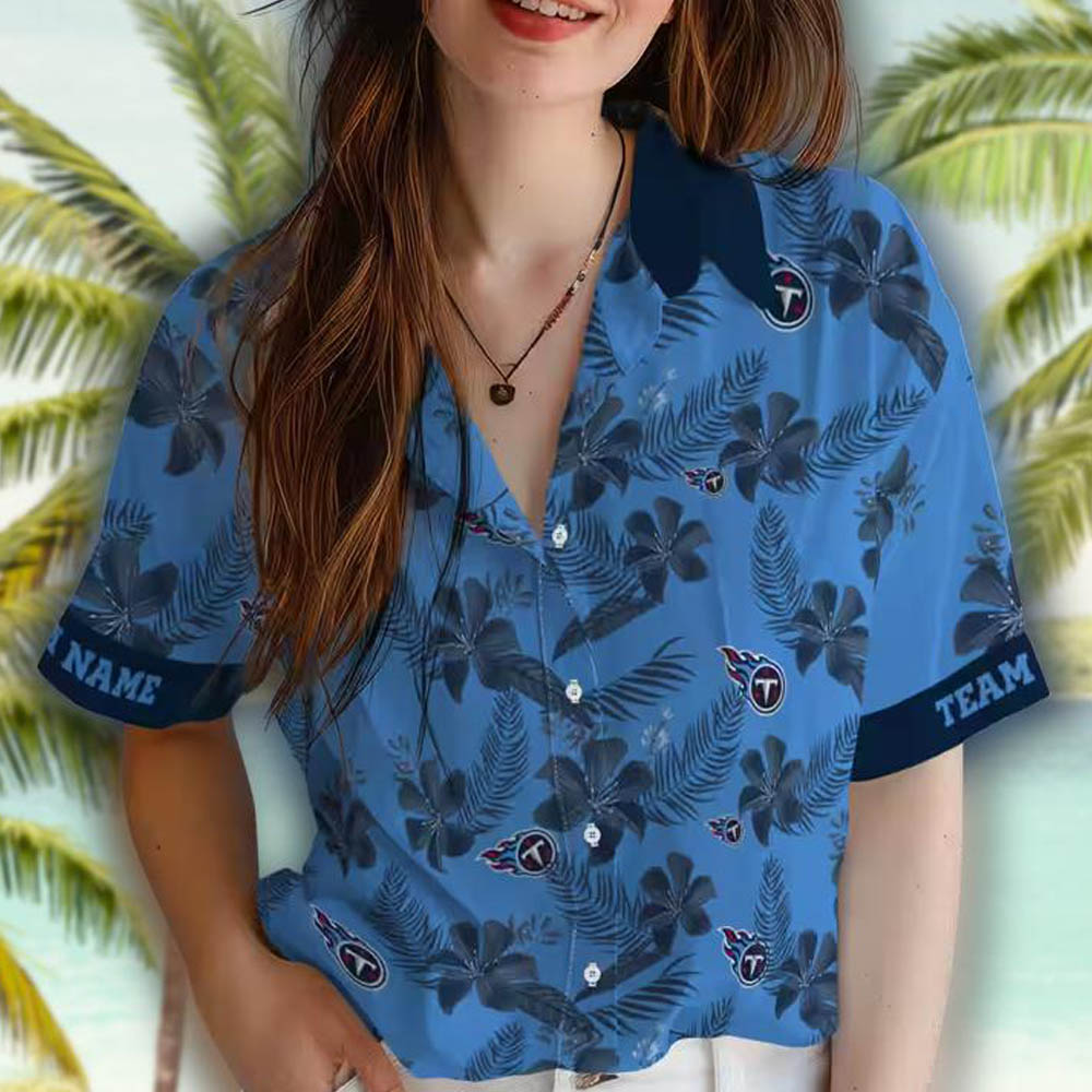 Tennessee Titans Hawaiian Shirt Personalized Botanical Print Blue Tennessee Titans Hawaiian Shirt Personalized Botanical Print Blue
