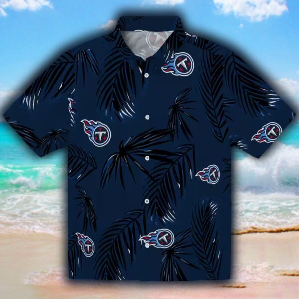 Tennessee Titans Navy Hawaiian Shirt Palm Leaf Design 1