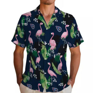 Tennessee Titans Navy Hawaiian Shirt with Flamingo Leaf Design 2