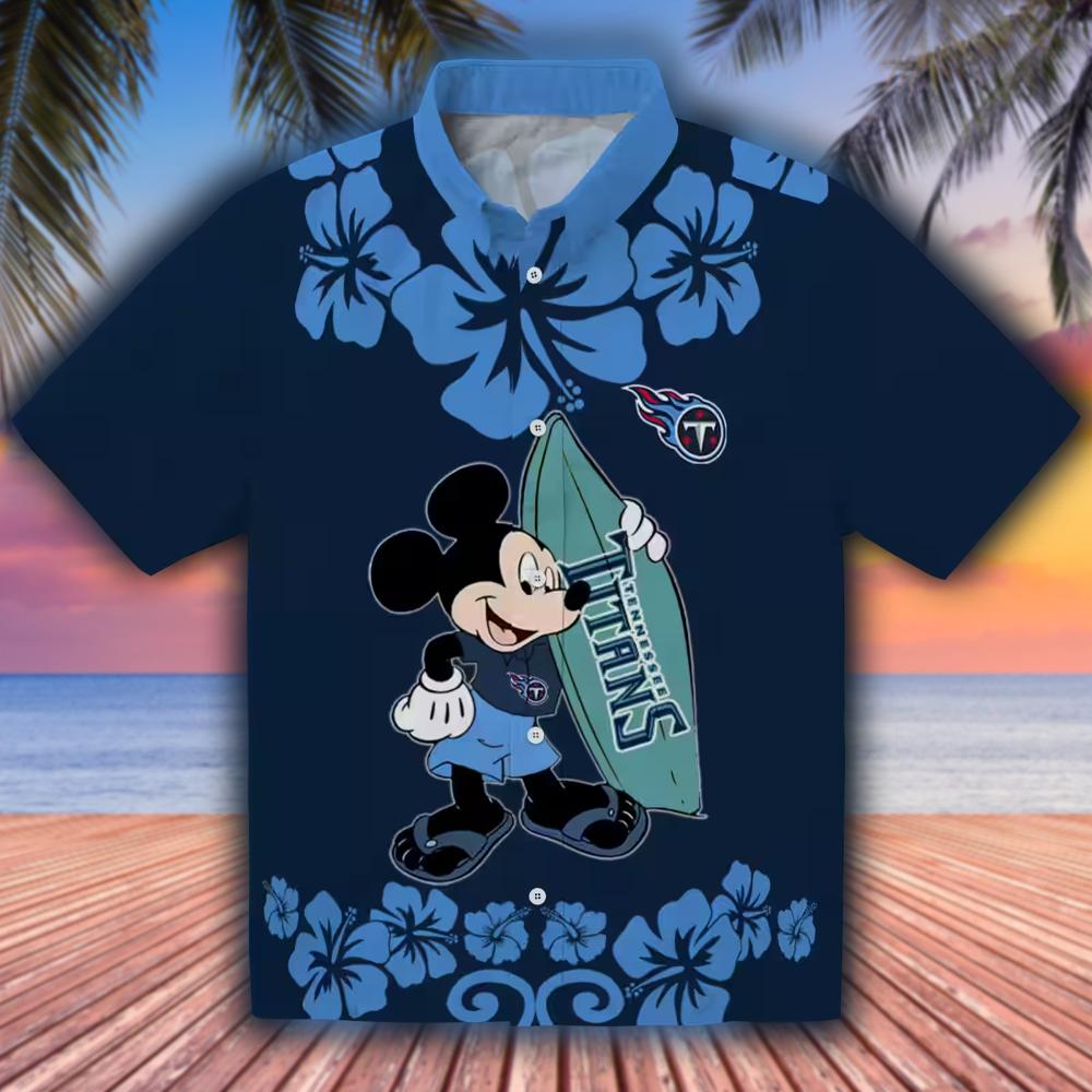 Tennessee Titans Navy Hawaiian Surfing Mickey Shirt for Fans Tennessee Titans Navy Hawaiian Surfing Mickey Shirt for Fans