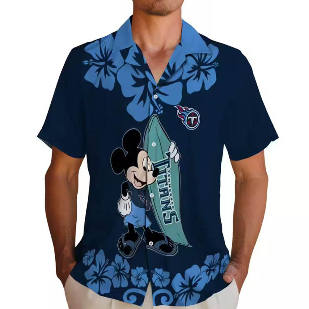 Tennessee Titans Navy Hawaiian Surfing Mickey Shirt for Fans Tennessee Titans Navy Hawaiian Surfing Mickey Shirt for Fans