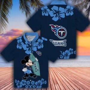Tennessee Titans Navy Hawaiian Surfing Mickey Shirt for Fans 3